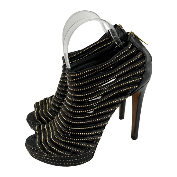 Dior Shoes - Dior Black Leather Gold Beaded Cage Platform Sandal Heels  Italian Size 40 EUC